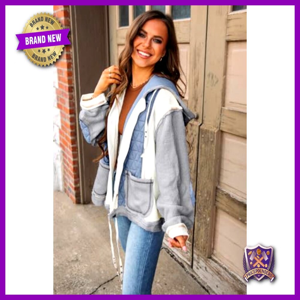 Quilted Patchwork Shacket Oversized Hooded Jacket… - image 3